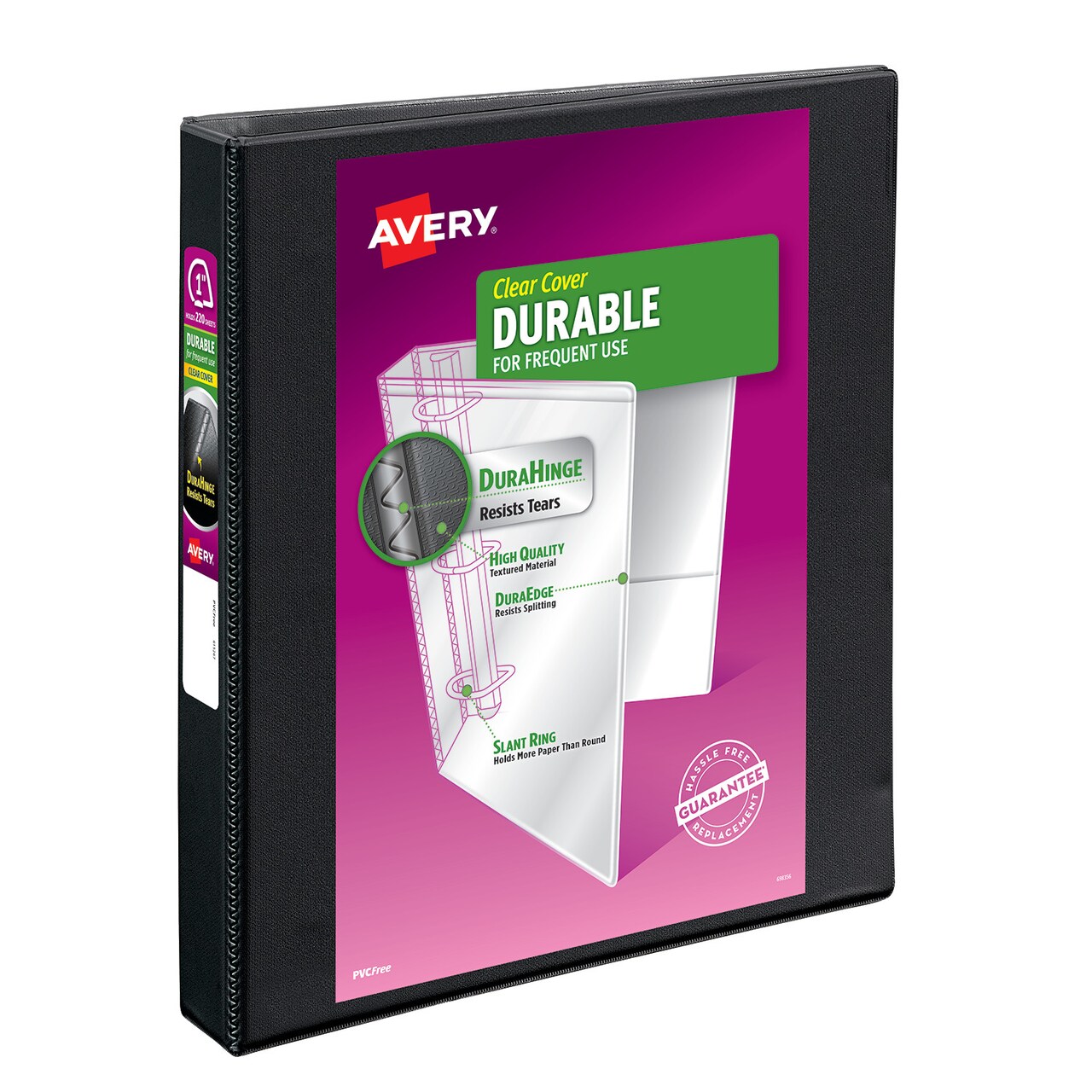 Avery Durable Clear View 3 Ring Binders, 1 Inch EZD Rings, 1 Black Binder (09300)